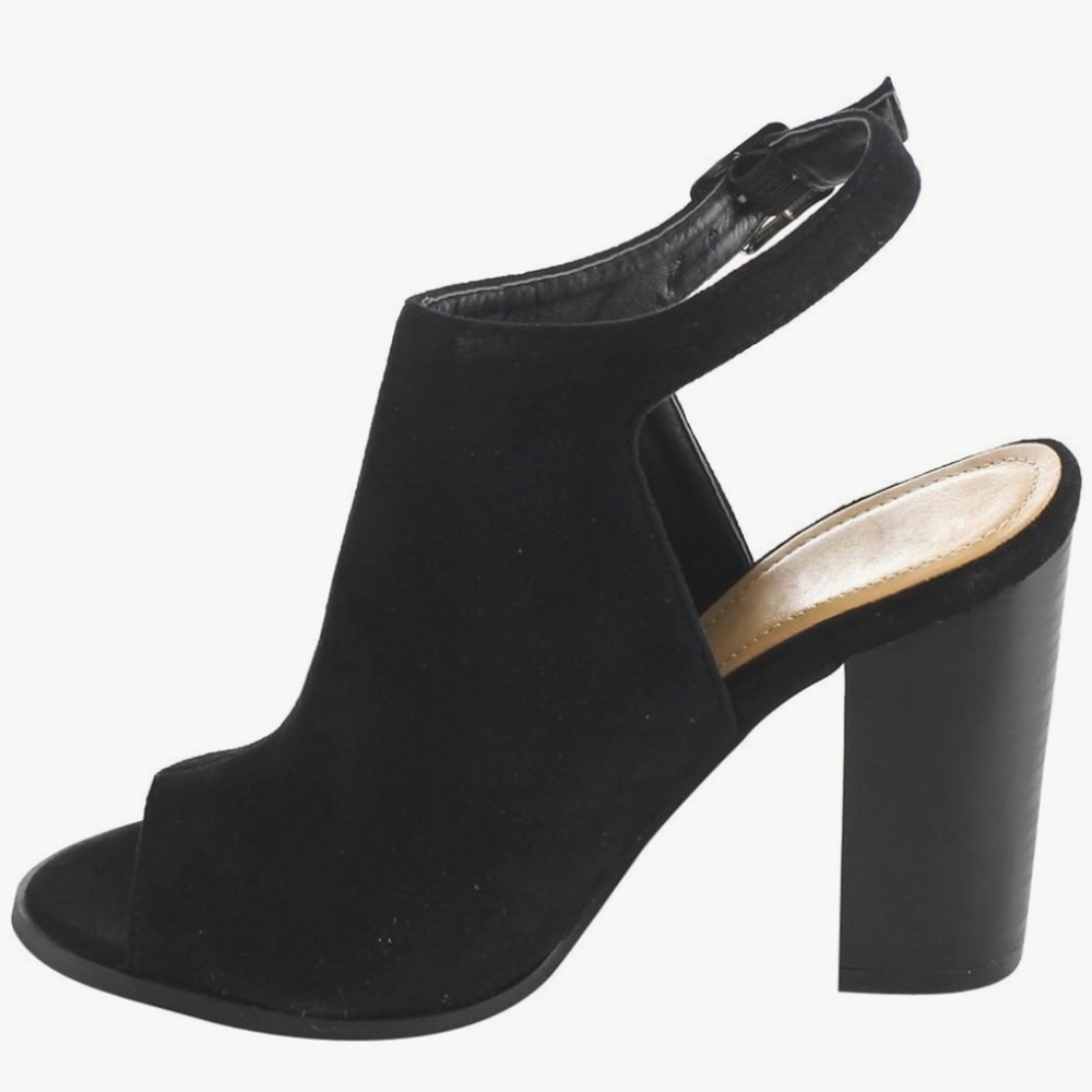 BETANI Women Faux Suede Peep Toe Slingback Block Heel Mule Sz: 7.5 - Black - Picture 3 of 15